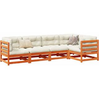 Sofasæt Til Haven 5 Dele Med Hynder Massivt Fyrretræ - Gyldenbrun / Ja