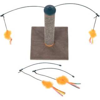 SmartyKat Scratch 'N Spin Gulvtppe Kattekradsestolpe med 2 Spinning Wand-legetj plus 2 erstatningsstave - Gr og Bl