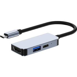 NÖRDIC USB-C 1 til 3 dockingstation 1xHDMI 4K30Hz 1x USB-C PD 87W 1xUSB-A 5Gbps spejl og udvidet