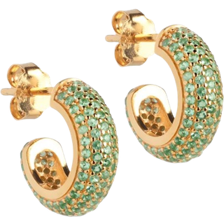 Enamel Mini Sparkling Luna Hoops Øreringe 18 kt. Forgyldt Sølv E285G-Green CZ - Dame - 925 Sterling Silver
