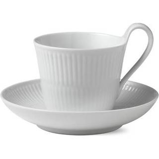 Royal Copenhagen - White Fluted Kop Med Høj Hank & Tallerken 24 cl - Kaffekopper