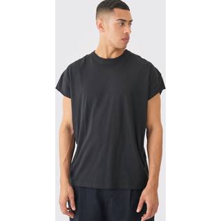 Mens Black Oversized Cropped Sleeves T-shirt