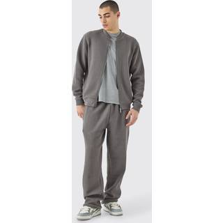 Mens Charcoal Oversized Quilted Herringbone Bomber Set