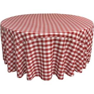 La Linen Polyester Gingham Checkered 108-tommer rund dug hvid og r?d