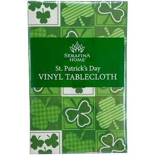 St. Patrick's Day Irish Vinyl Flannel støttede dug til spisestue Køkkenbordindretning: St. Pat's Lucky Shamrock Clovers Green White Yellow Gold (