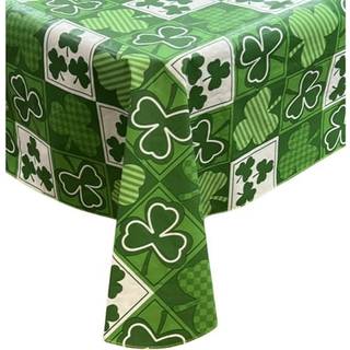 St. Patrick's Day Irish Vinyl Flannel støttede dug til spisestue Køkkenbordsindretning: St. Pat's Lucky Shamrock Clovers Green White Yellow Gold