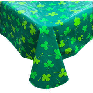 St. Patrick's Day Irish Vinyl Flannel støttede dug til spisestue Køkkenbordindretning: St. Pat's Lucky Shamrock Clovers Green White Yellow Gold (