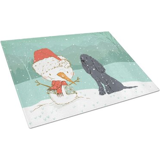 Caroline's Treasures CK2070LCB Black Spaniel Snowman Christmas Glass Cutting Board Stor dekorativt tempereret glas Køkkenskæring og serveringspla