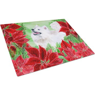 Caroline's Treasures CK1339LCB Samoyed Poinsettas Glass Cutting Board Stor dekorativt tempereret glas Køkkenskæring og serveringsplade Stor i sto