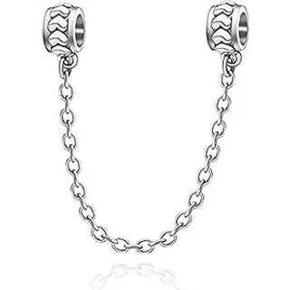 925 Sterling Silver Safety Chain Charm Bead Love Heart Flower Snowflake Bow Clear Cz Crystal Stopper Lock Clip perler Kvinder DIY smykker passer