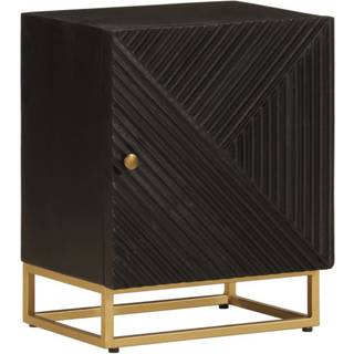 Sengebord Massivt Mangotræ Og Jern Sort - Med 1 dør / 40 x 30 x 50 cm