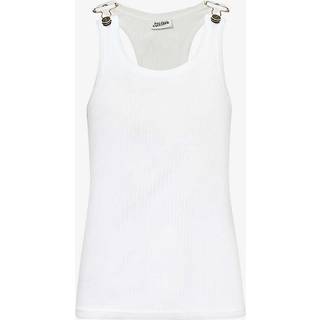 Ribbed Tank Top With Overall Buckles in White - XS