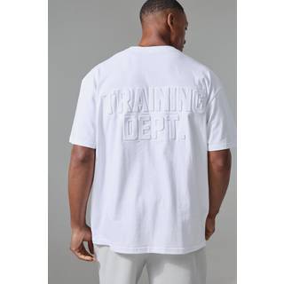 Mens White Man Active Training Dept Oversized Embossed T-shirt