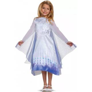 Forkl?dning Disney Frozen 2 Elsa-kostume til piger klassisk kjole og Cape outfit b?rnest?rrelse lille (4-6x) hvid og bl?