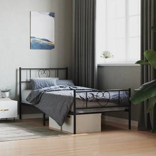 sengeramme med sengegavl og fodgærde 140x190 cm metal sort