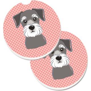 """" Caroline's Treasures Checkerboard Pink Schnauzer Sæt med 2 Cup Holder Car Coasters BB1206Carc 2.56 Multicolor """"