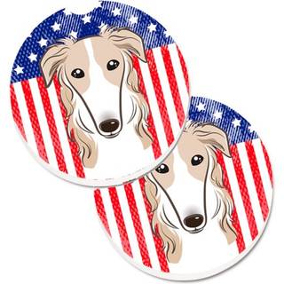 """" Caroline's Treasures American Flag & Borzoi Sæt med 2 Cup Holder Car Coasters BB2158Carc 2.56 Multicolor """"