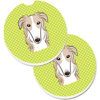 """" Caroline's Treasures Checkerboard Lime Green Borzoi Sæt med 2 Cup Holder Car Coasters BB1290Carc 2.56 Multicolor """"