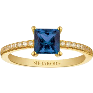 Sif Jakobs Ellera Quadrato forgyldt ring med blå cubic zirkonia