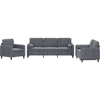 sofasæt 3 dele med puder velour mørkegrå
