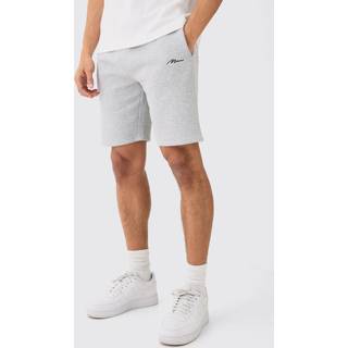 Mens Grey Marl Man Signature Loose Fit Mid Length Shorts