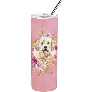 """" Caroline's Treasures Goldendoodle Pink Flowers Double Walled Rustfrit Steel 20 Oz Skinny Travel-isolerede tumblere multicolor """"