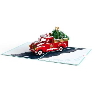 Lovepop julelastbil - pop-up julekort - h?ndlavet 3D festligt lyk?nskningskort - speciel hjertevarmende vinterhilsen 5 x 7