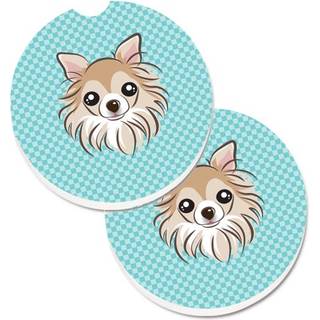 """" Caroline's Treasures Checkerboard Blue Chihuahua Sæt med 2 Cup Holder Car Coasters BB1189Carc 2.56 Multicolor """"