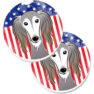 """" Caroline's Treasures American Flag & Saluki Set med 2 Cup Holder Car Coasters BB2159Carc 2.56 Multicolor """"