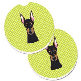 """" Caroline's Treasures Checkerboard Lime Green Doberman Sæt med 2 Cup Holder Car Coasters BB1307Carc 2.56 Multicolor """"