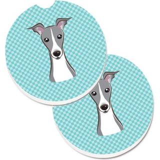 """" Caroline's Treasures Checkerboard Blue Italian Greyhound Set med 2 Cup Holder Car Coasters BB1174Carc 2.56 Multicolor """"