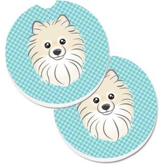 """" Caroline's Treasures Checkerboard Blue Pomeranian Sæt med 2 Cup Holder Car Coasters BB1145Carc 2.56 Multicolor """"