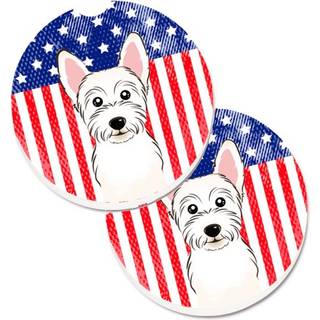 """" Caroline's Treasures American Flag & Westie Set med 2 Cup Holder Car Coasters BB2156Carc 2.56 multicolor """"