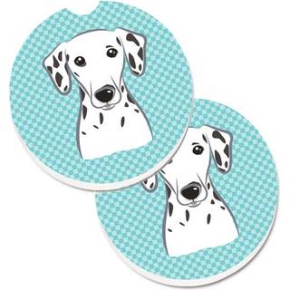 """" Caroline's Treasures Checkerboard Blue Dalmatian Set med 2 Cup Holder Car Coasters BB1148Carc 2.56 Multicolor """"