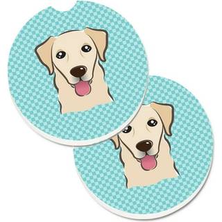 """" Caroline's Treasures Checkerboard Blue Golden Retriever -sæt med 2 Cup Holder Car Coasters BB1190Carc 2.56 Multicolor """"