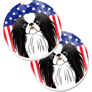 """" Caroline's Treasures American Flag & Japanese Chin Set med 2 Cup Holder Car Coasters BB2160Carc 2.56 Multicolor """"