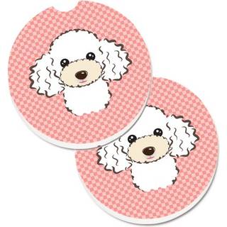 """" Caroline's Treasures Checkerboard Pink White Poodle Set med 2 Cup Holder Car Coasters BB1257Carc 2.56 Multicolor """"