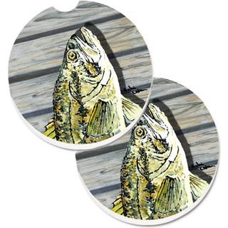 """" Caroline's Treasures Fish Bass Small Mouth Set med 2 Cup Holder Car Coasters 8493Carc 2.56 Multicolor """"