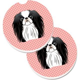 """" Caroline's Treasures Checkerboard Pink Japanese Chin Set med 2 Cup Holder Car Coasters BB1230Carc 2.56 Multicolor """"