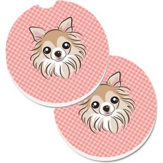 """" Caroline's Treasures Checkerboard Pink Chihuahua Sæt med 2 Cup Holder Car Coasters BB1251Carc 2.56 Multicolor """"