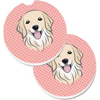 """" Caroline's Treasures Checkerboard Pink Golden Retriever -sæt med 2 kopholder bilcoasters BB1205Carc 2.56 multicolor """"