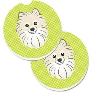 """" Caroline's Treasures Checkerboard Lime Green Pomeranian Sæt med 2 Cup Holder Car Coasters BB1269Carc 2.56 Multicolor """"