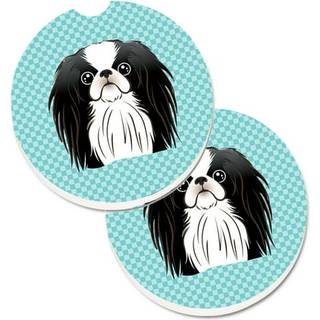 """" Caroline's Treasures Checkerboard Blue Japanese Chin Set med 2 Cup Holder Car Coasters BB1168Carc 2.56 Multicolor """"