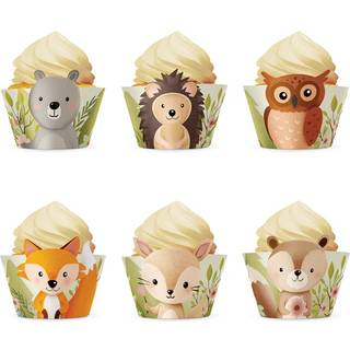6 stk. Elegante cupcake wrappers, skovens dyretema, der bringer fart og spænding til enhver fest, perfekt til børnefødselsdage
