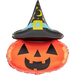 Folieballon Halloween Græskar med Hat 88 cm – Skab magisk stemning til festen
