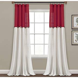 Frodig indretning linned knap vindue gardin enkelt panel 40 """" w x 84 """" l rød & off-white