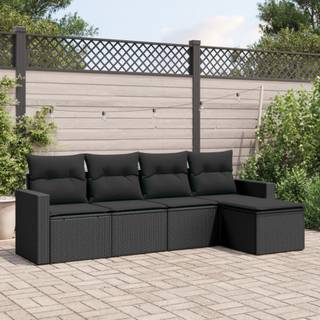 sofasæt til haven 5 dele med hynder polyrattan sort