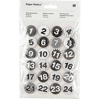 Paper Poetry Adventskalender Zahlen Buttons schwarz-weiß 2,5cm 24 Stück - Schwarz, Weiß