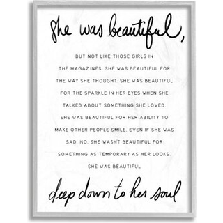 Stupell Industries She was Beautiful Citat Inspirerende feminin s?tning Designet af Daphne Polselli V?gkunst 16x20 gr? indrammet