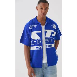 Mens Cobalt Boxy Fit Knitted Moto Shirt